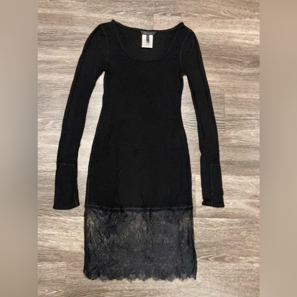 BCBG Maxazria black long sleeve thumb hole lace bottom dress Small - Picture 2 of 7